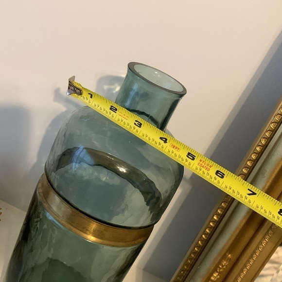 Blue gold metal trim glass vase boho traditional home decor art decor shelf‎ - Picture 7 of 11